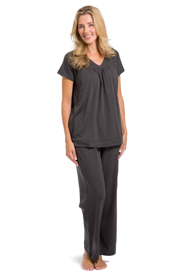 Women's EcoFabric™ Pajama Set with Gift Box- Short Sleeve Top and Full Length Pant Womens>Sleep and Lounge>Pajamas Fishers Finery Heather Gray Large 