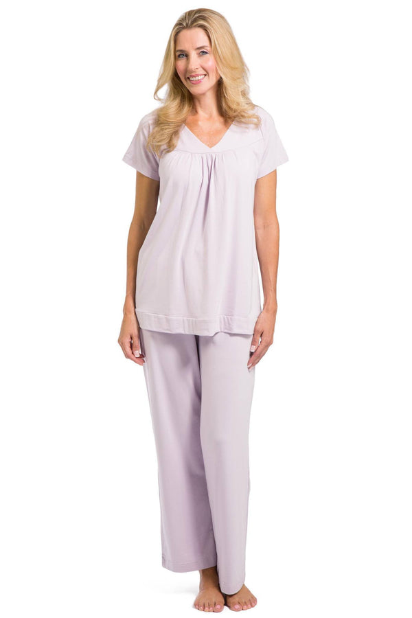 Women's EcoFabric™ Pajama Set with Gift Box- Short Sleeve Top and Full Length Pant Womens>Sleep and Lounge>Pajamas Fishers Finery Lavender Fog Large 