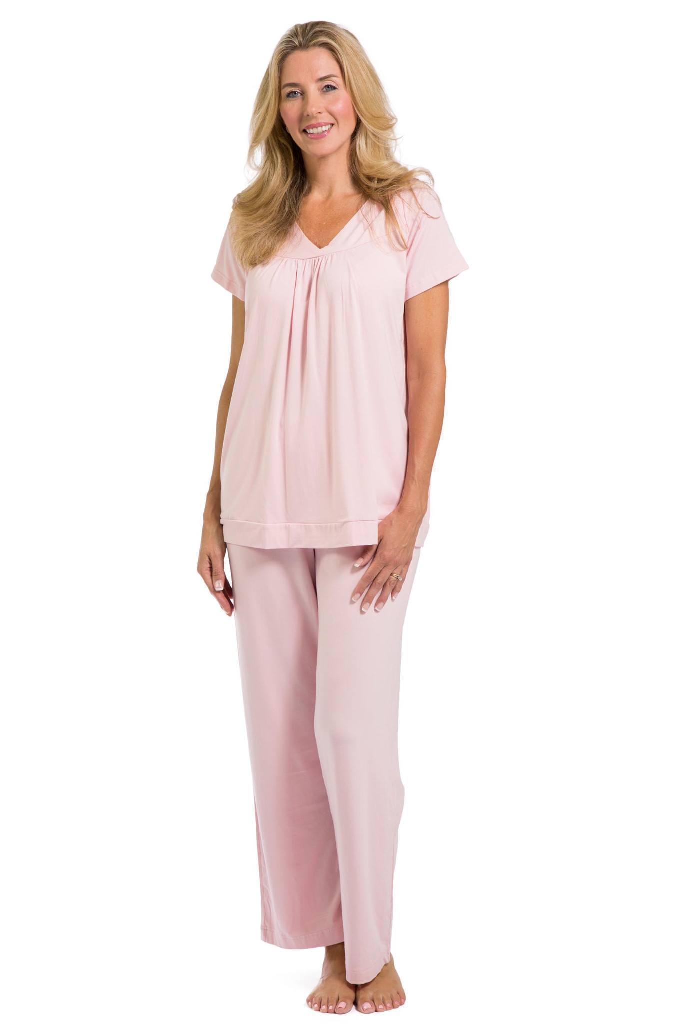 Women's EcoFabric™ Pajama Set with Gift Box- Short Sleeve Top and Full Length Pant Womens>Sleep and Lounge>Pajamas Fishers Finery Petal Pink Large 