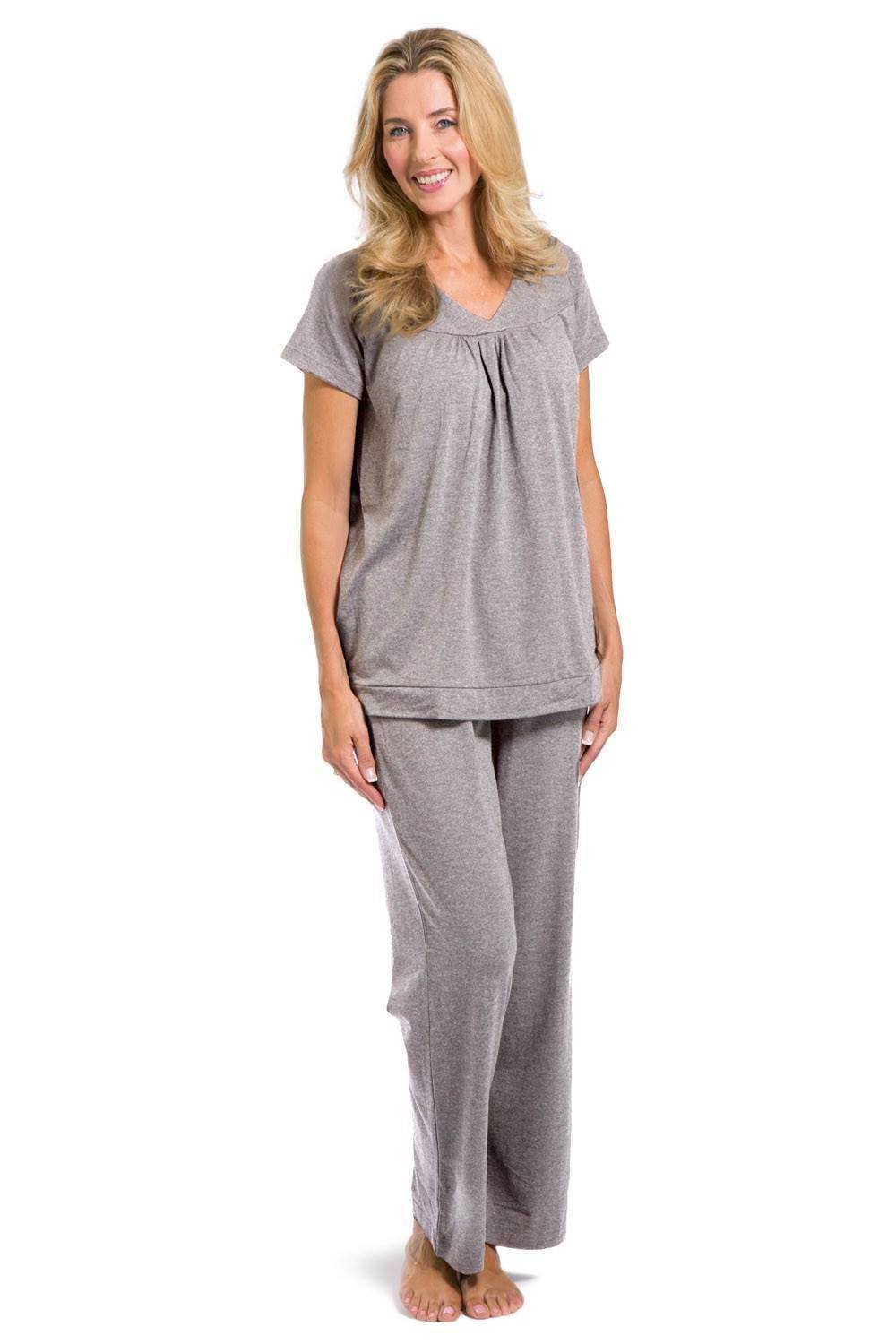 Women's EcoFabric™ Pajama Set with Gift Box- Short Sleeve Top and Full Length Pant Womens>Sleep and Lounge>Pajamas Fishers Finery Light Gray Large 