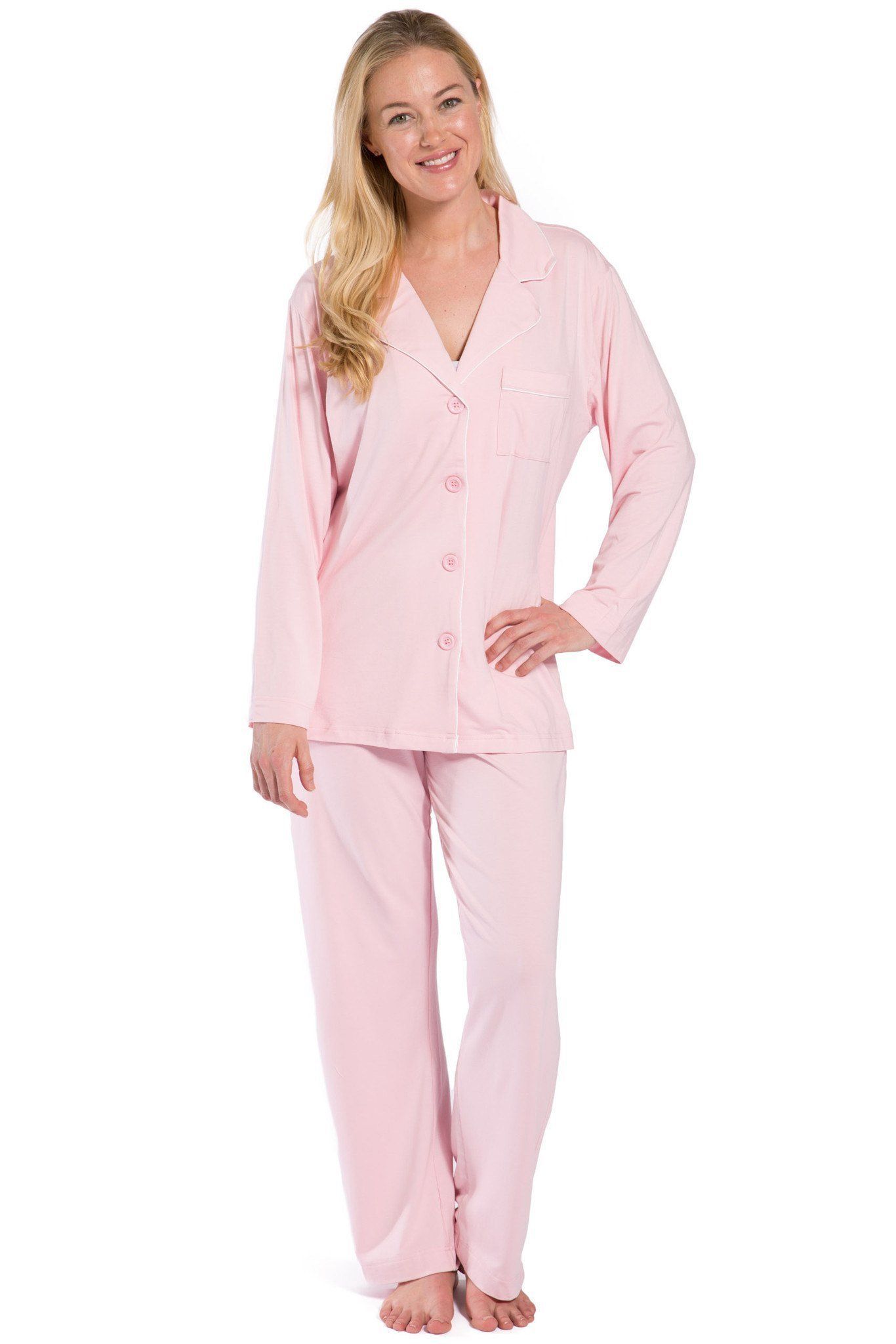 Women's Original EcoFabric™ Full Length Pajama Set with Gift Box Womens>Sleep and Lounge>Pajamas Fishers Finery Petal Pink Large 