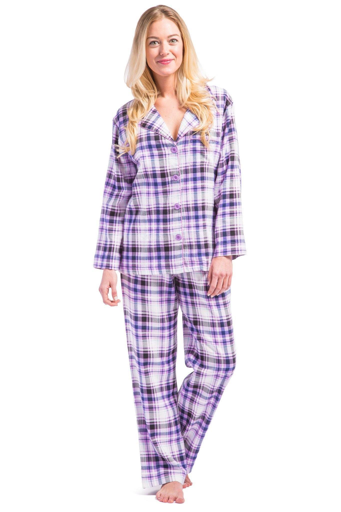 Women's EcoFlannel™ Full Length Plaid Pajama Set with Gift Box Womens>Sleep and Lounge>Pajamas Fishers Finery Lavender Plaid X-Small 